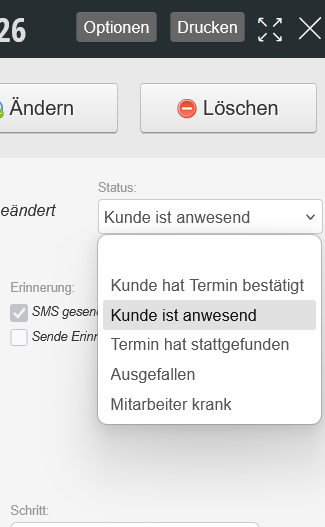 Terminstatus „Kunde ist anwesend“ in Belbo